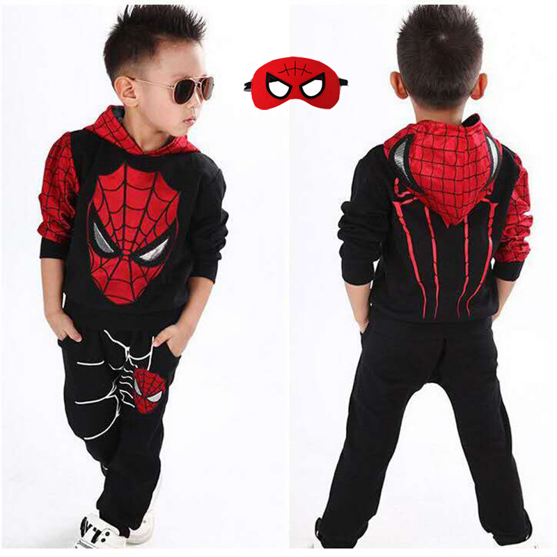D-baby Autumn 1-7.5Y Cool boys Spider-Man Suit Long Sleeve Top+Trousers+Eye Mask Suit, Fashion Suit