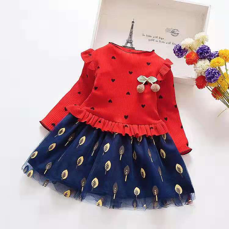 D-baby Autumn Princess Kids Baby Girl Dress Lace Floral Party Dress Gown Bridesmaid Dresses