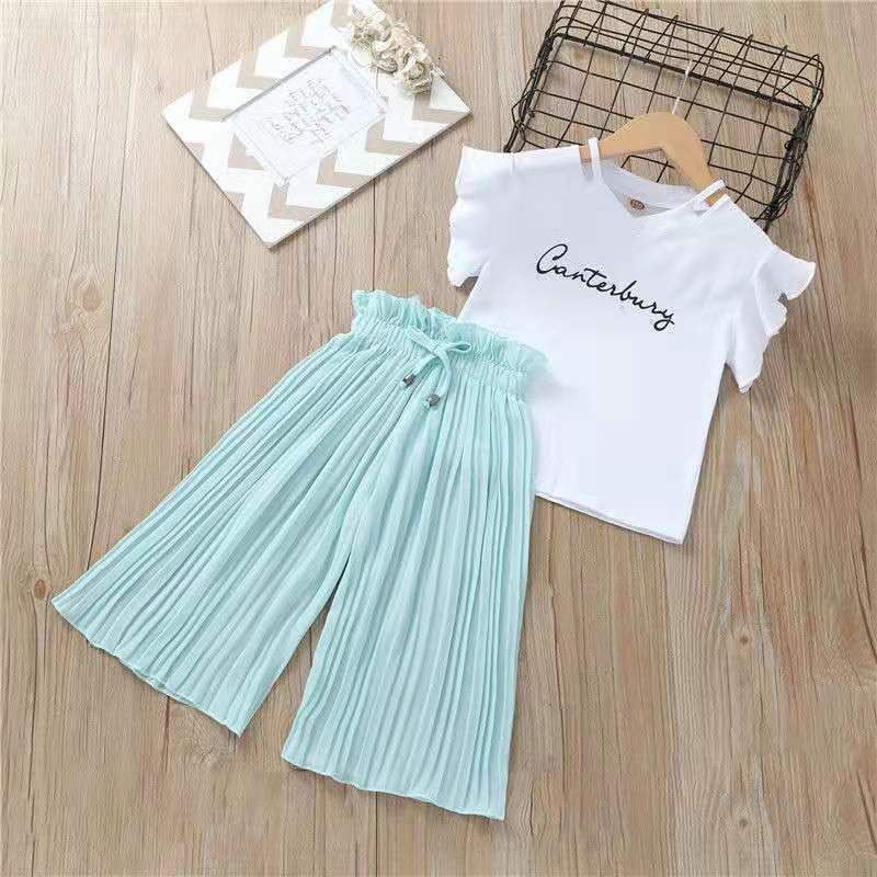 D-baby Hot Big Girls Clothes Sets Top+Chiffon Pants 2pcs/set children Leisure suits