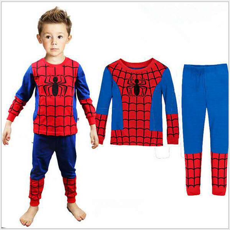 D-baby Boy Spider-man Iron Man Superman Car shirt +Trousers Children's Outfits Set Clothes Suits