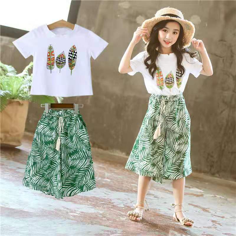 D-baby Hot Big Girls Clothes Sets Top+Chiffon Pants 2pcs/set children Leisure suits