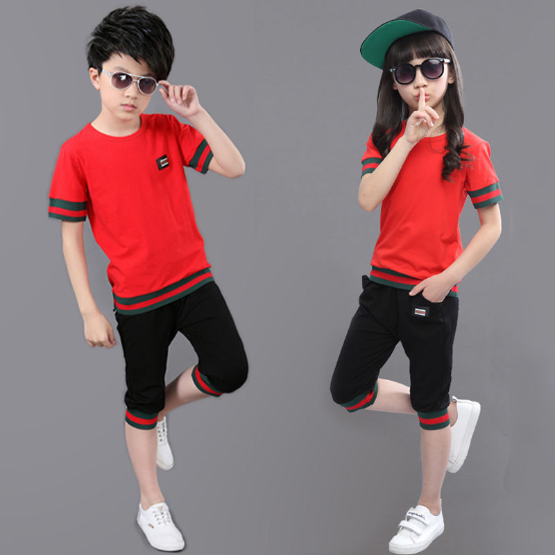 D-baby 3-12Y New Summer Lovely Children's Cloth Suit Cotton Short Sleeve + Pants 2PCS Boys Suits