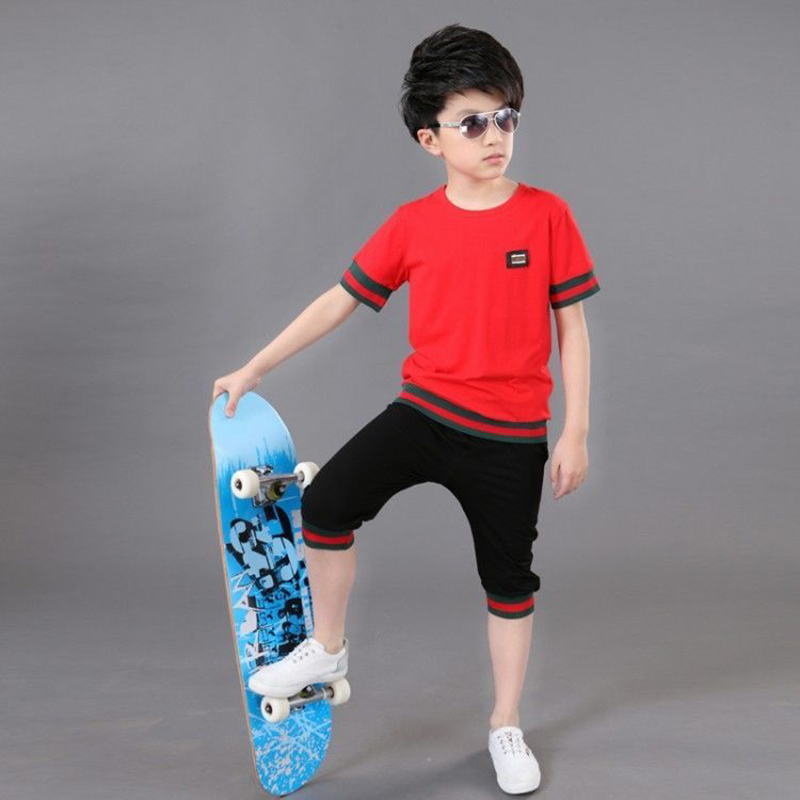 D-baby 3-12Y New Summer Lovely Children's Cloth Suit Cotton Short Sleeve + Pants 2PCS Boys Suits