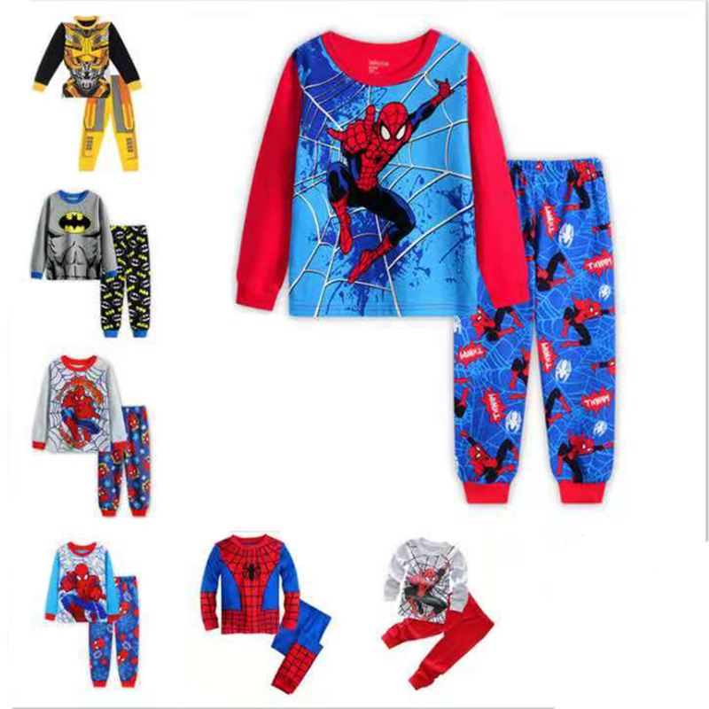 D-baby Boy Spider-man Iron Man Superman Car shirt +Trousers Children's Outfits Set Clothes Suits