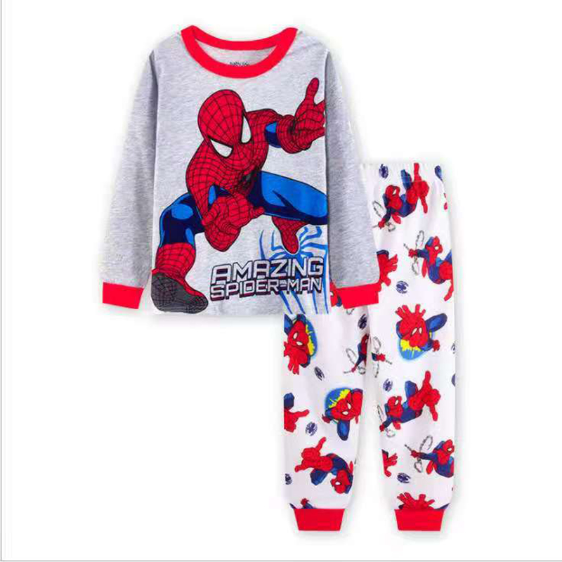 D-baby Boy Spider-man Iron Man Superman Car shirt +Trousers Children's Outfits Set Clothes Suits