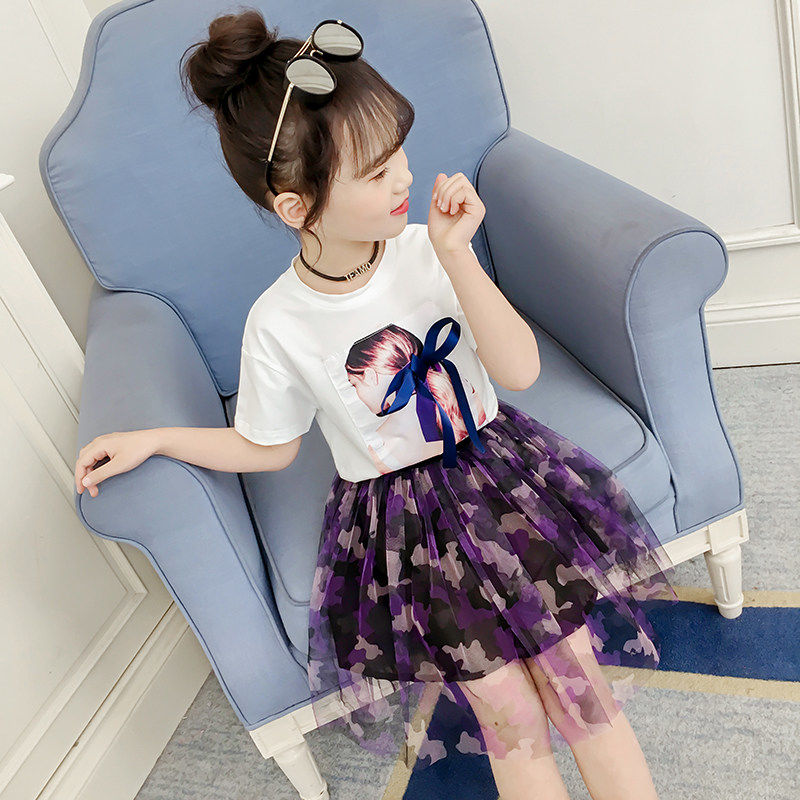 D-baby 2-11y Kids Wear Big Girl's 2PCS Suit Top +  Skirt Children's Clothes Set