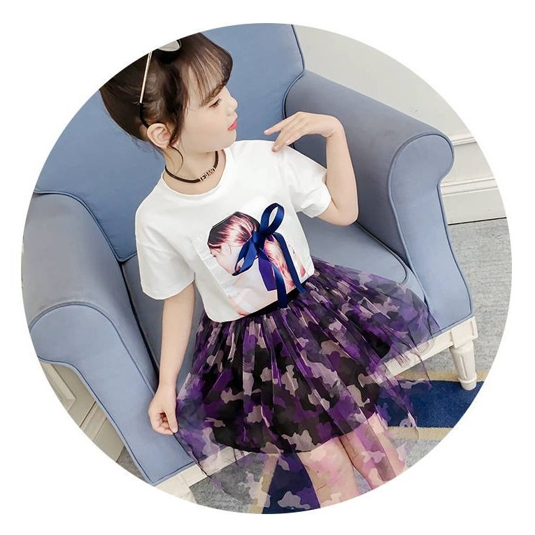 D-baby 2-11y Kids Wear Big Girl's 2PCS Suit Top +  Skirt Children's Clothes Set