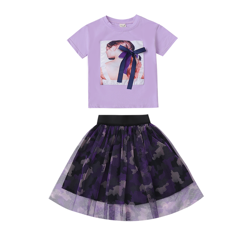 D-baby 2-11y Kids Wear Big Girl's 2PCS Suit Top +  Skirt Children's Clothes Set