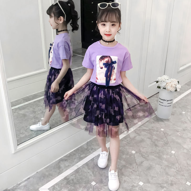 D-baby 2-11y Kids Wear Big Girl's 2PCS Suit Top +  Skirt Children's Clothes Set
