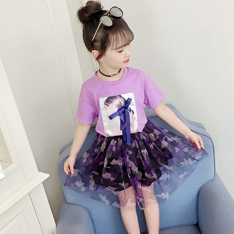 D-baby 2-11y Kids Wear Big Girl's 2PCS Suit Top +  Skirt Children's Clothes Set