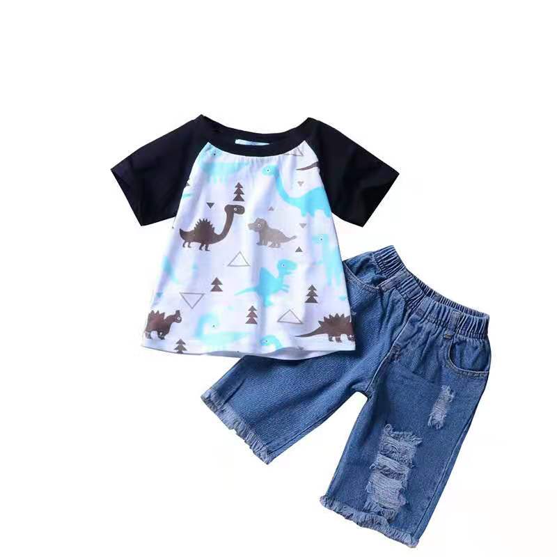 D-baby Kids Boys Set Dinosaur Short-sleeved T-shirt + pants Set Children's clothing