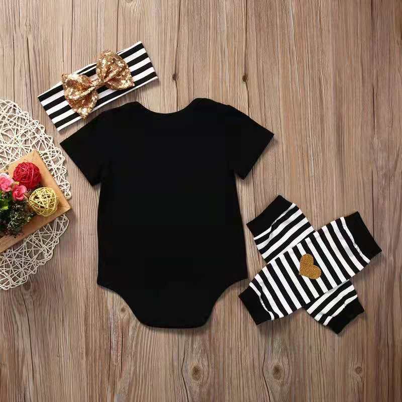 D-baby Children's clothing Newborn Baby Girl Romper Tops Headband Leg Warmer 3pcs Outfit Set