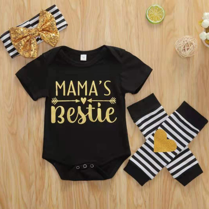 D-baby Children's clothing Newborn Baby Girl Romper Tops Headband Leg Warmer 3pcs Outfit Set