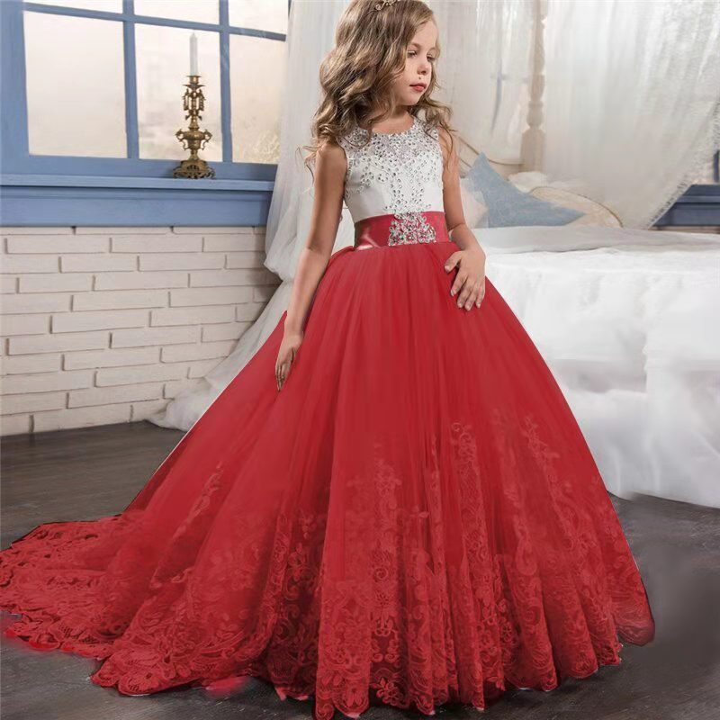 D-baby Girl Dress Bridesmaid Pageant Gown Dress Girl Kids Dresses for Girls Teenager Party Wedding Clothes