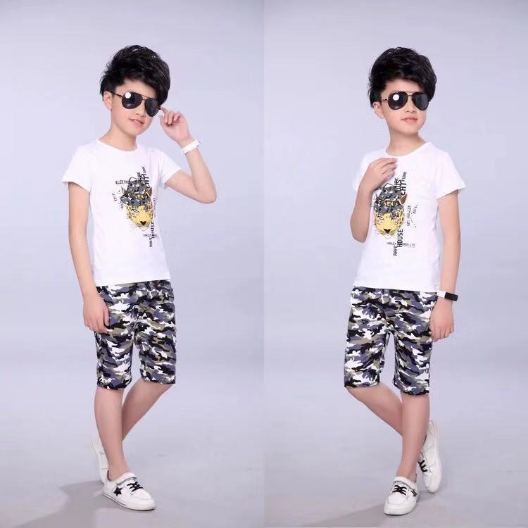 D-baby 3-12Y New Summer Lovely Children's Cloth Suit Cotton Short Sleeve + Pants 2PCS Boys Suits