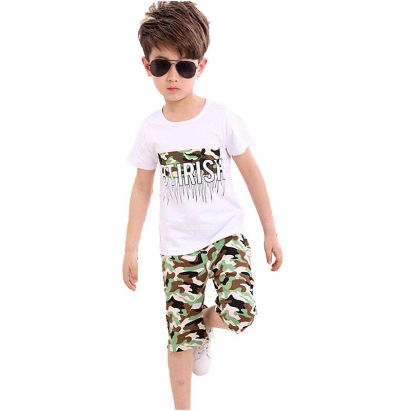 D-baby 3-12Y New Summer Lovely Children's Cloth Suit Cotton Short Sleeve + Pants 2PCS Boys Suits
