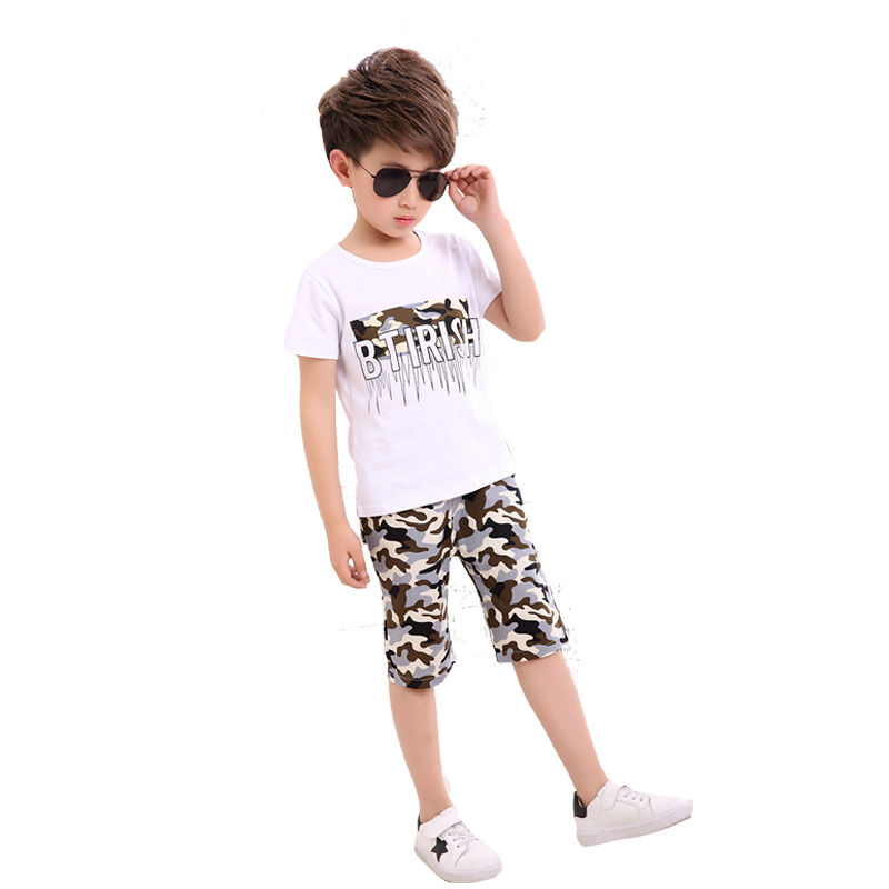 D-baby 3-12Y New Summer Lovely Children's Cloth Suit Cotton Short Sleeve + Pants 2PCS Boys Suits