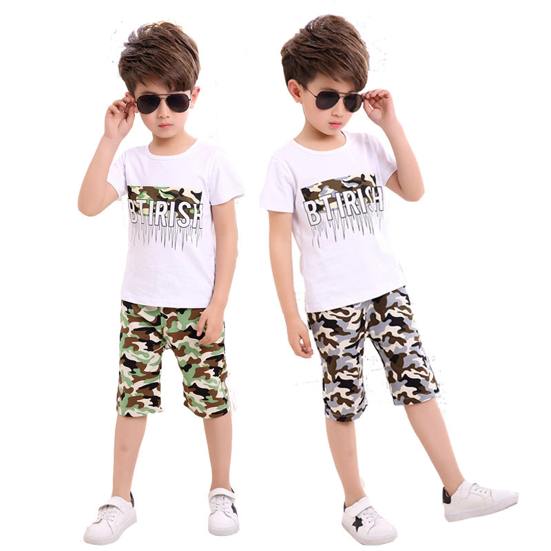D-baby 3-12Y New Summer Lovely Children's Cloth Suit Cotton Short Sleeve + Pants 2PCS Boys Suits