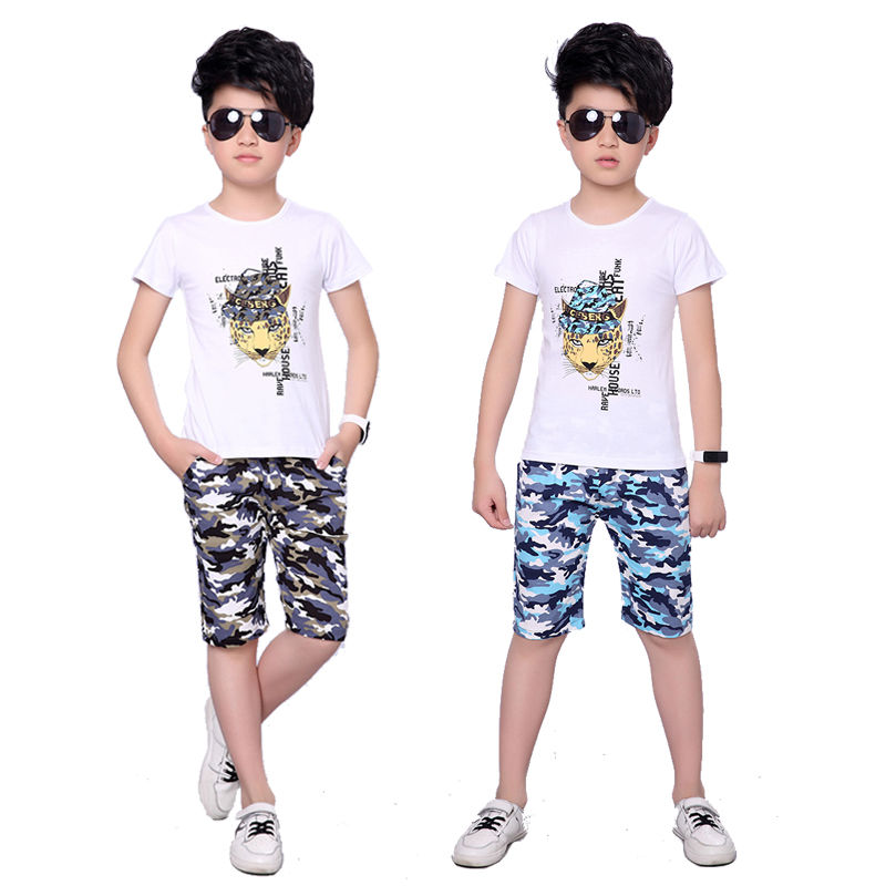 D-baby 3-12Y New Summer Lovely Children's Cloth Suit Cotton Short Sleeve + Pants 2PCS Boys Suits