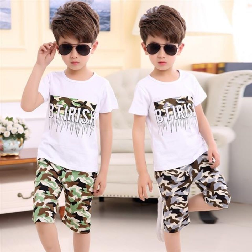 D-baby 3-12Y New Summer Lovely Children's Cloth Suit Cotton Short Sleeve + Pants 2PCS Boys Suits