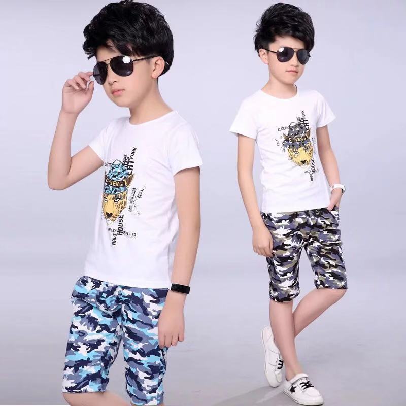 D-baby 3-12Y New Summer Lovely Children's Cloth Suit Cotton Short Sleeve + Pants 2PCS Boys Suits