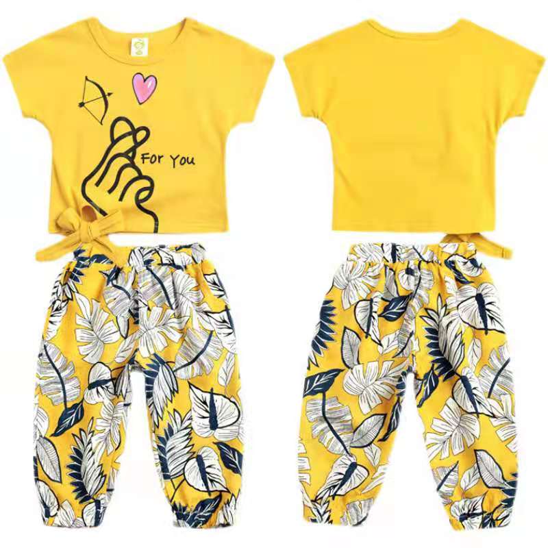 D-baby New Fashion Girls T-shirt+ Pants 2pcs Set Cotton Children Clothing Set Girls Clothing