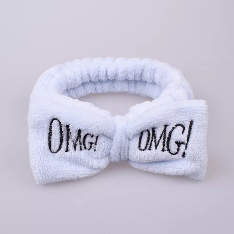 D-baby New OMG Letter Coral Fleece Wash Face Bow Hairbands For Women Girls Hair Accessories
