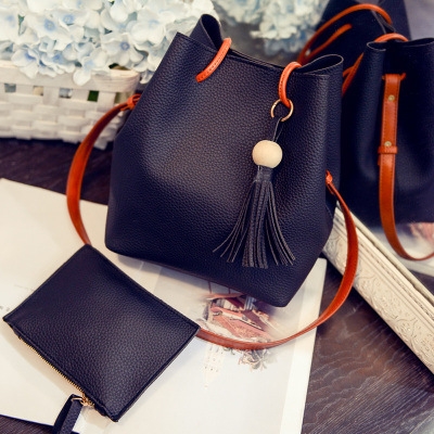 MIBO 2pcs New Bucket Bag Fashion Tassel Handbag Single Shoulder Oblique Straddle Bag PU Leather