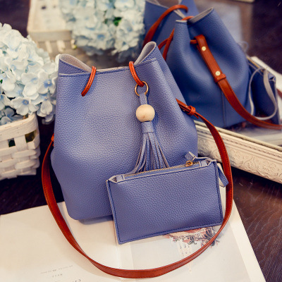 MIBO 2pcs New Bucket Bag Fashion Tassel Handbag Single Shoulder Oblique Straddle Bag PU Leather