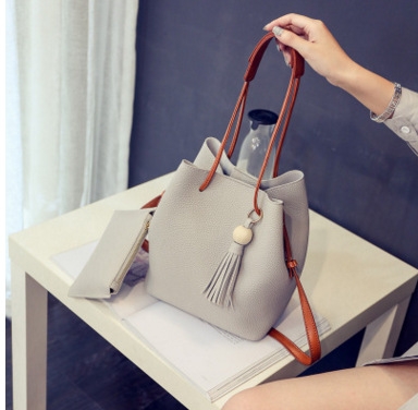 MIBO 2pcs New Bucket Bag Fashion Tassel Handbag Single Shoulder Oblique Straddle Bag PU Leather
