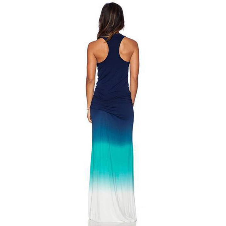 MIBO New Women's Dress Long Skirt Sandy Sleeveless Vest Loose Gradient-coded Printing Dress
