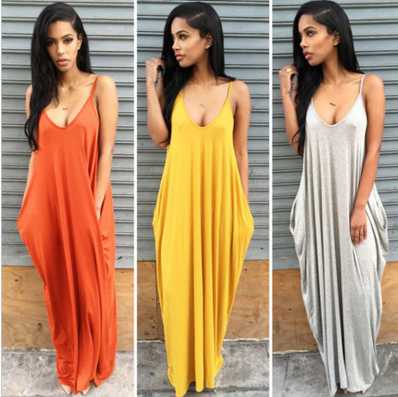 MIBO New Women's Braces Skirt Loose Tube Dress Long Pocket Skirt