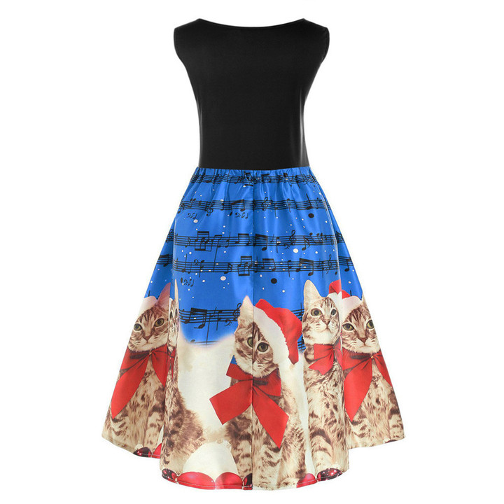 MIBO Hot Selling Christmas Printing Cat Dresses Women's Skirts