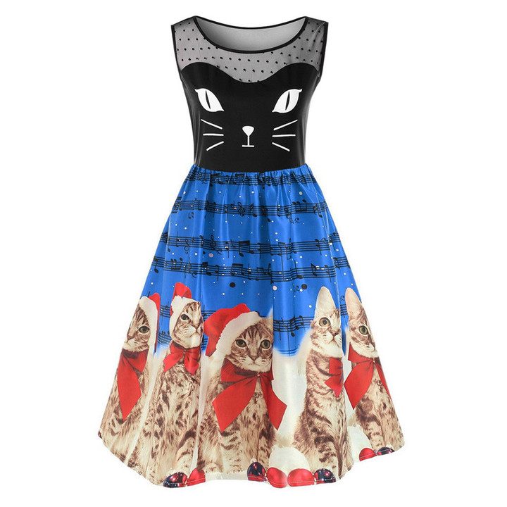 MIBO Hot Selling Christmas Printing Cat Dresses Women's Skirts