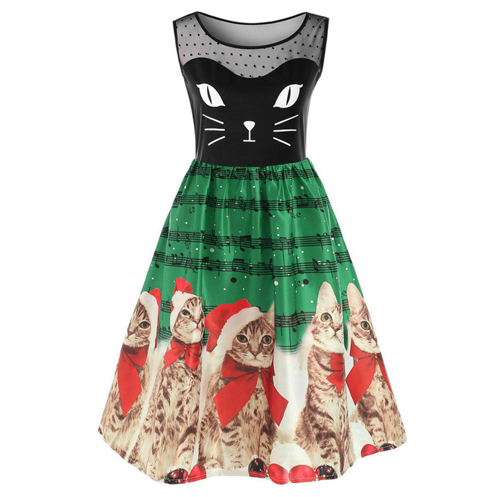 MIBO Hot Selling Christmas Printing Cat Dresses Women's Skirts