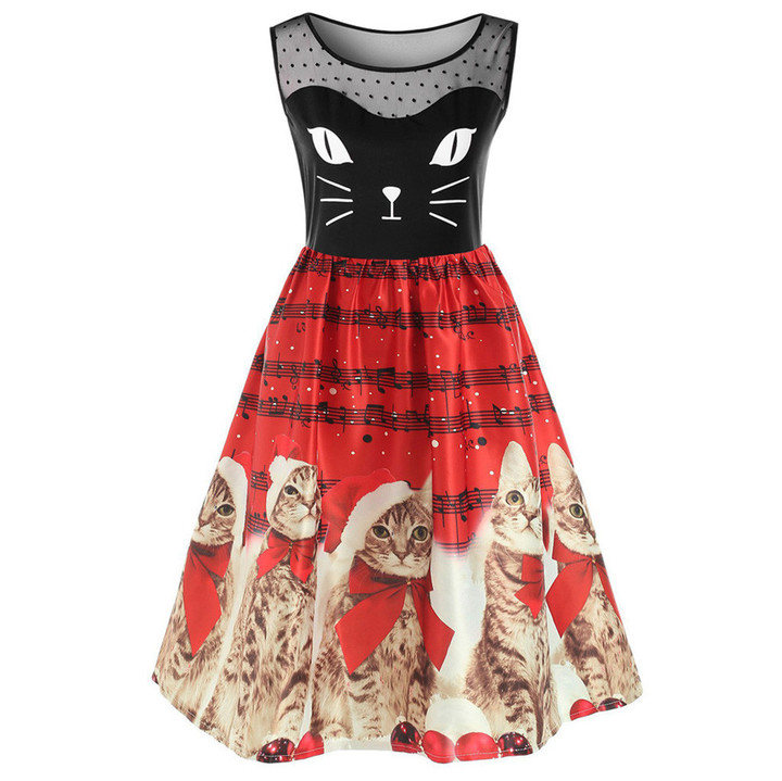 MIBO Hot Selling Christmas Printing Cat Dresses Women's Skirts