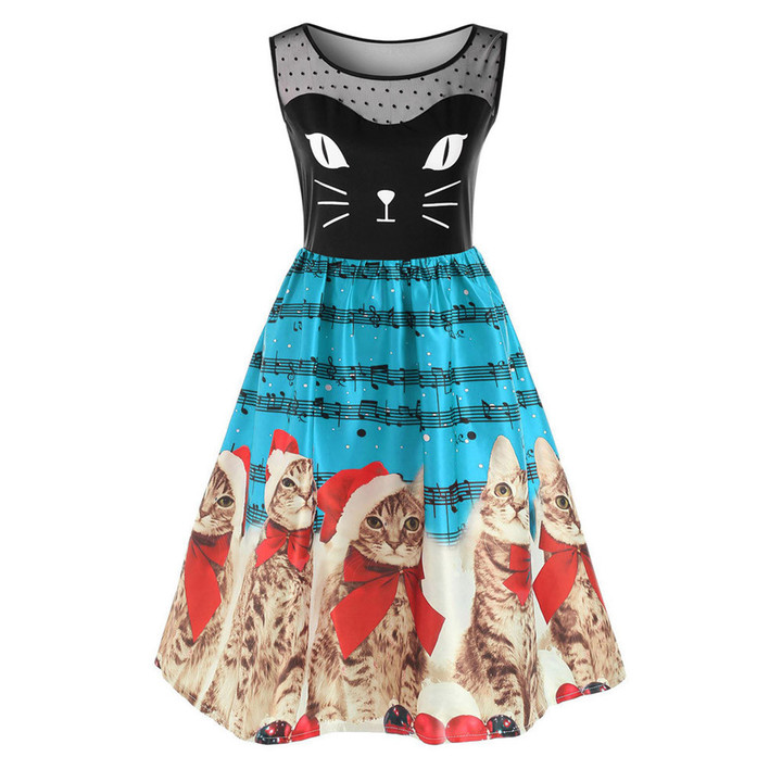 MIBO Hot Selling Christmas Printing Cat Dresses Women's Skirts