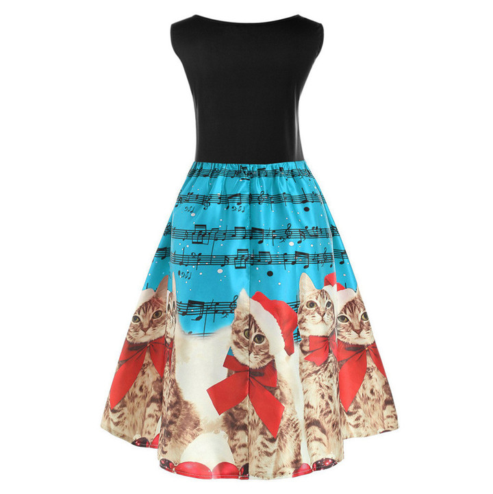 MIBO Hot Selling Christmas Printing Cat Dresses Women's Skirts