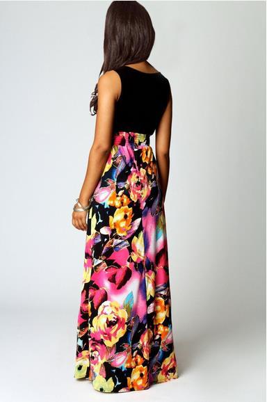 MIBO New Printing Long Skirt Deep V-necked Sleeveless Dress