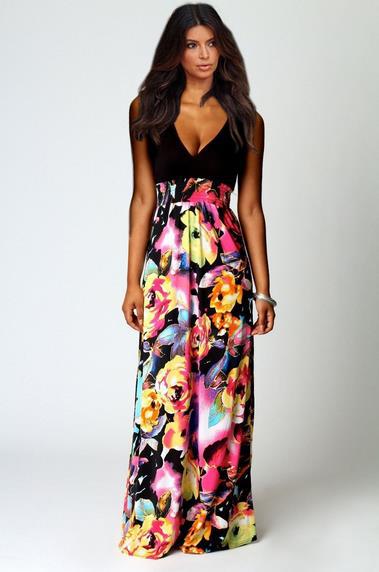 MIBO New Printing Long Skirt Deep V-necked Sleeveless Dress