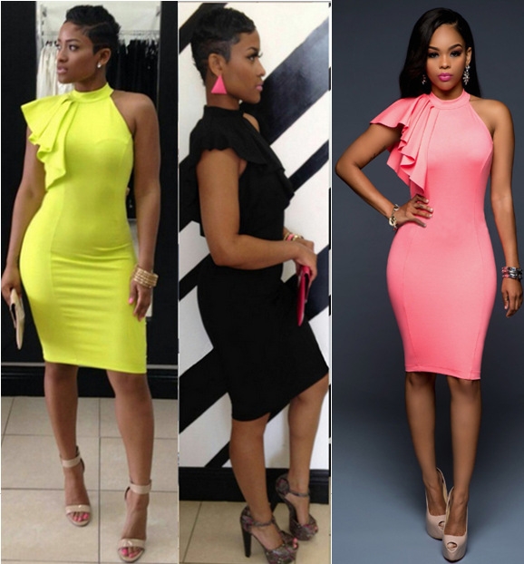 MIBO Women's Sexy Nightclub Skirt Tricolor Elastic Side Collar Sexy Hip-wrapped Skirt Dress