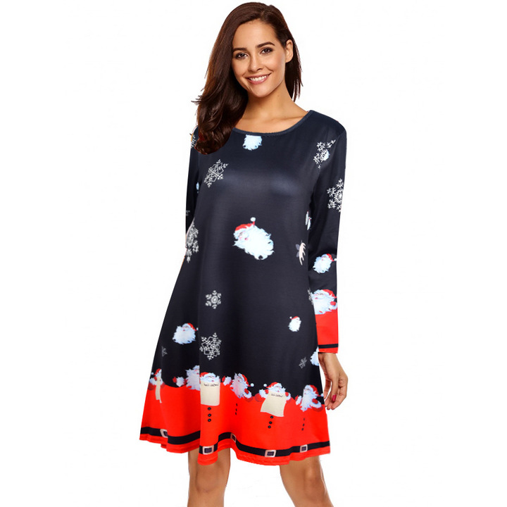 MIBO Hot Selling 2018 Christmas Printing Dress Multi-flower Colorful Skirt Christmas Man Lucky Star