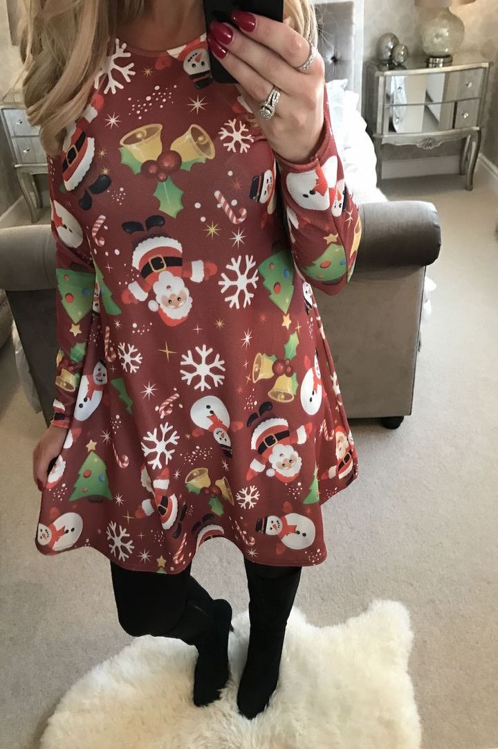 MIBO Hot Selling 2018 Christmas Printing Dress Multi-flower Colorful Skirt Christmas Man Lucky Star
