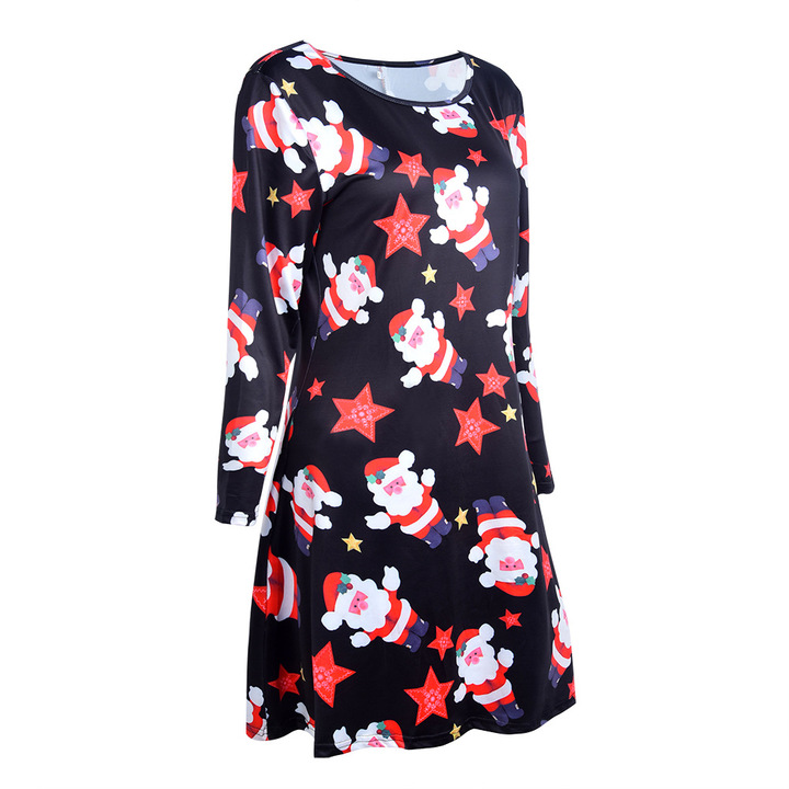 MIBO Hot Selling 2018 Christmas Printing Dress Multi-flower Colorful Skirt Christmas Man Lucky Star
