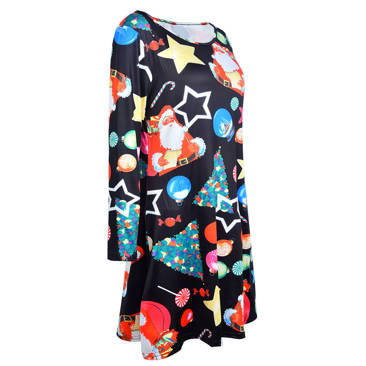 MIBO Hot Selling 2018 Christmas Printing Dress Multi-flower Colorful Skirt Christmas Man Lucky Star