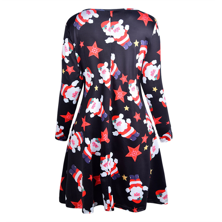MIBO Hot Selling 2018 Christmas Printing Dress Multi-flower Colorful Skirt Christmas Man Lucky Star
