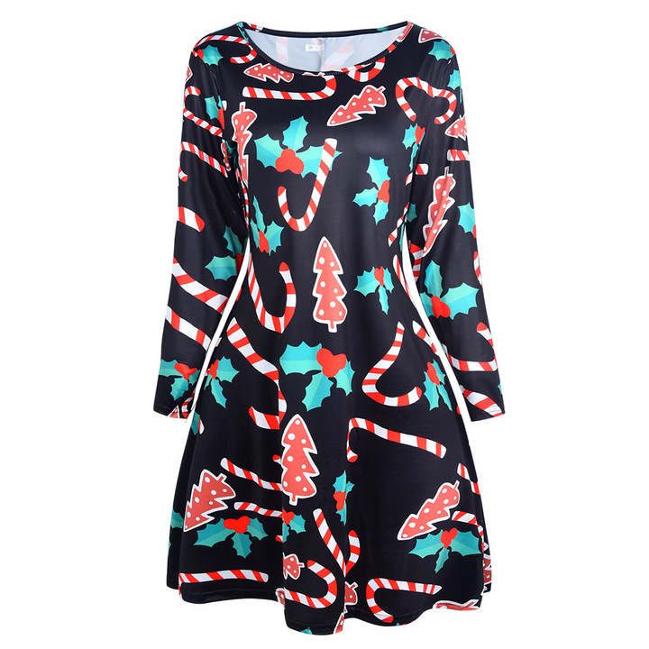 MIBO Hot Selling 2018 Christmas Printing Dress Multi-flower Colorful Skirt Christmas Man Lucky Star