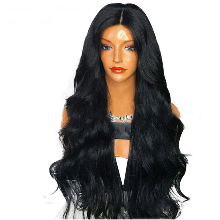 MIBO Lady Wig Women Black Large Waves Style Long Curly Hair Synthetic Hair Free Wig Cap