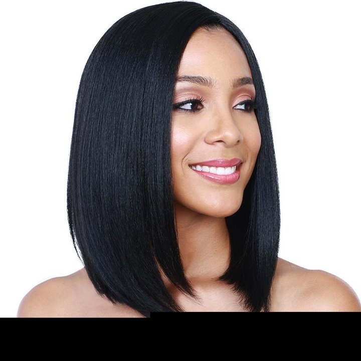 MIBO Women‘s Side Bang Wigs with Black Mid-bangs European-American Style Wigs Short Straight Hair