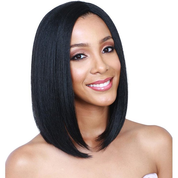 MIBO Women‘s Side Bang Wigs with Black Mid-bangs European-American Style Wigs Short Straight Hair